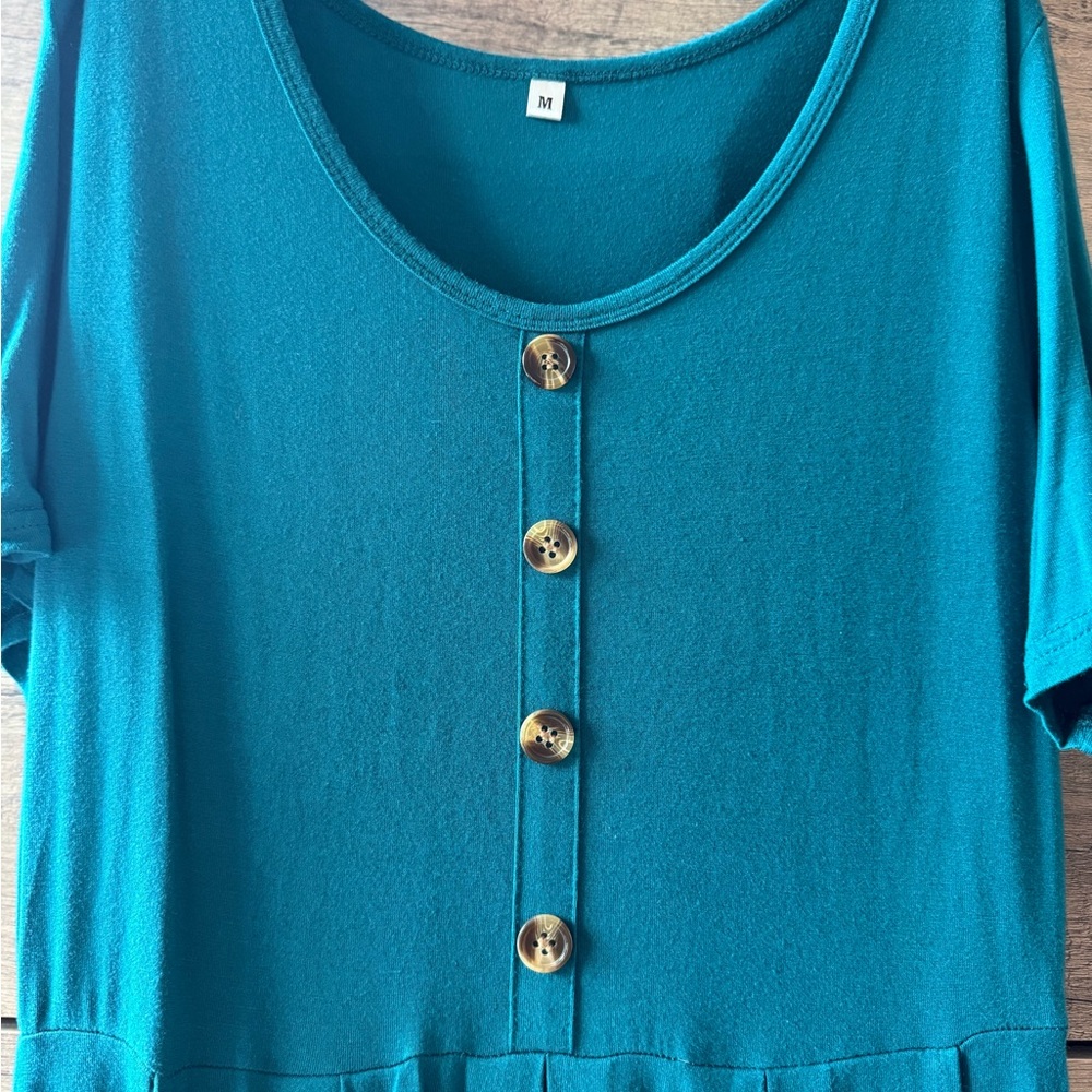 Teal Button-Front Dress with Pockets - Picture 2 of 2